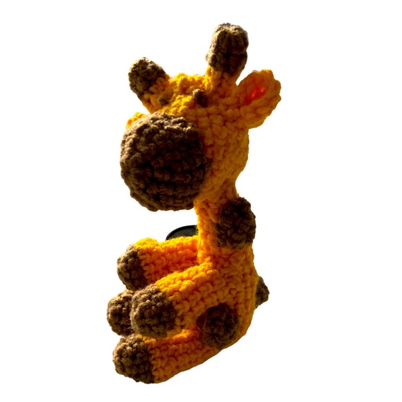 HAND CRAFTED Adorable Stuffed Crocheted  Colorful Yellow and Brown  Giraffe Toy - Picture 5 of 5